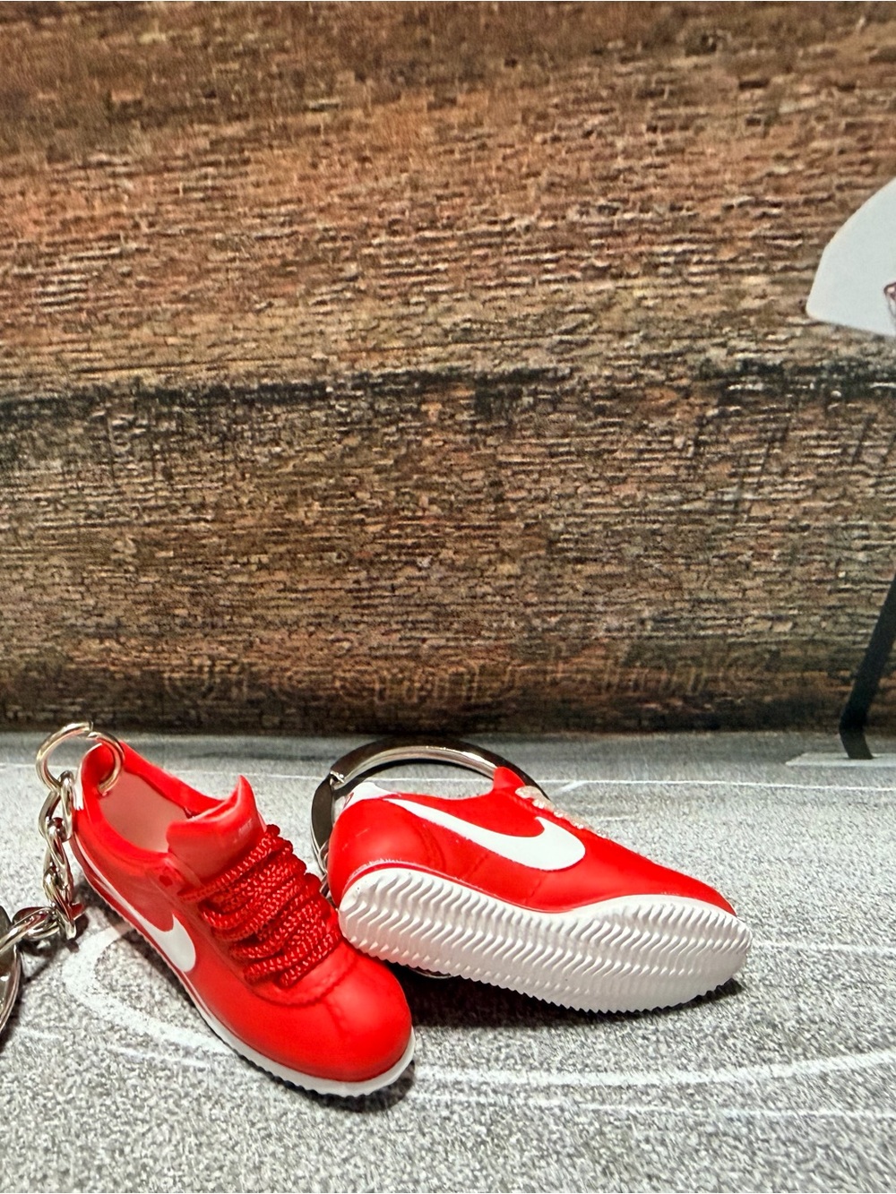 Red Nike Cortez Sneaker Keychain with White Swoosh Mini Collectible